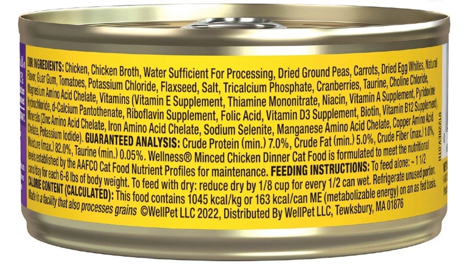 24 Pack - Wellness Complete Health Minced Adult Wet Cat Food Grain Free 5.5oz - Image 3 of 4