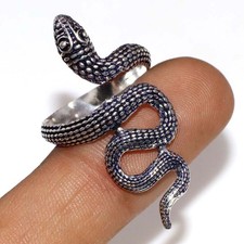 925 Silver Plated Gothic Snake Ring Handmade Jewelry Size US FreeSize GW