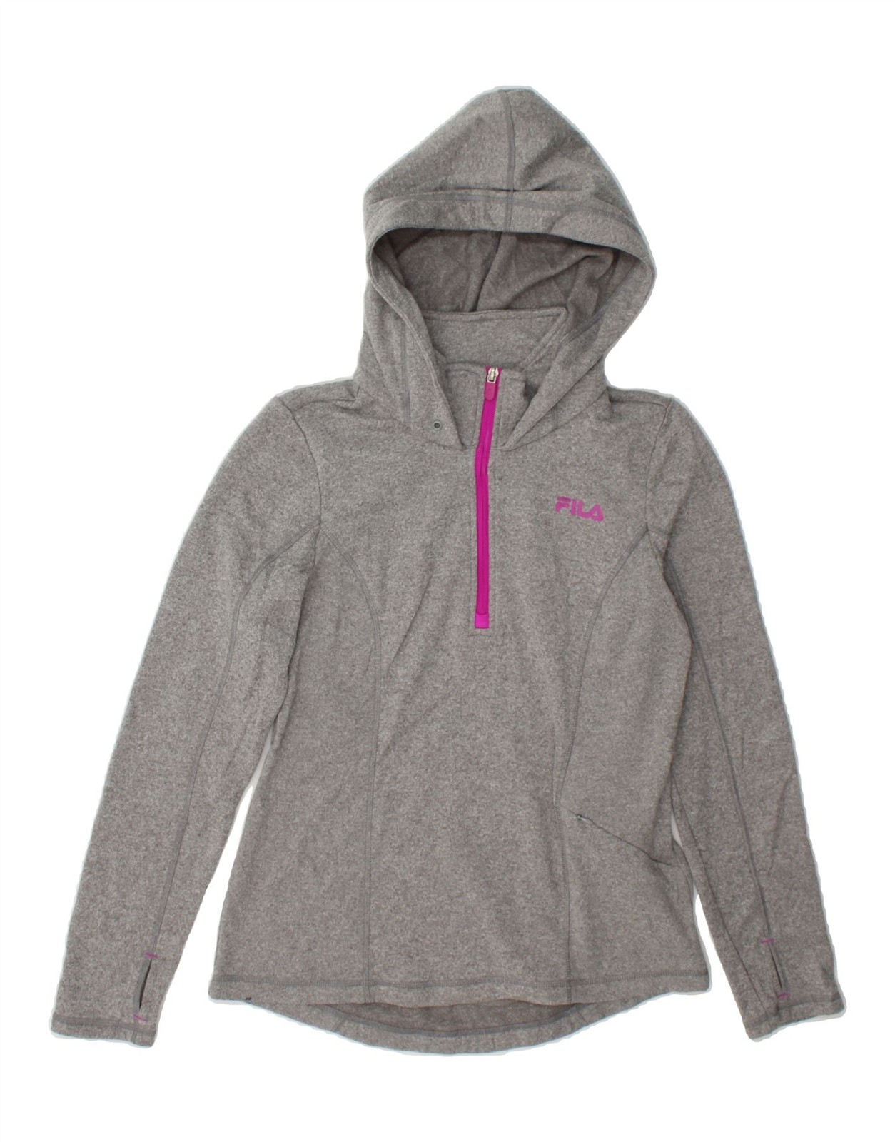 FILA maglione donna zip collo cappuccio UK 10 piccolo grigio poliestere DC34