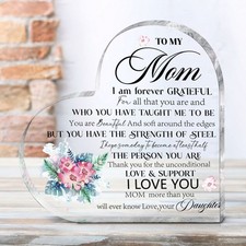 Mom Keepsake Gift Heart-Shaped Acrylic Plaque for Mother's Day, Birthday