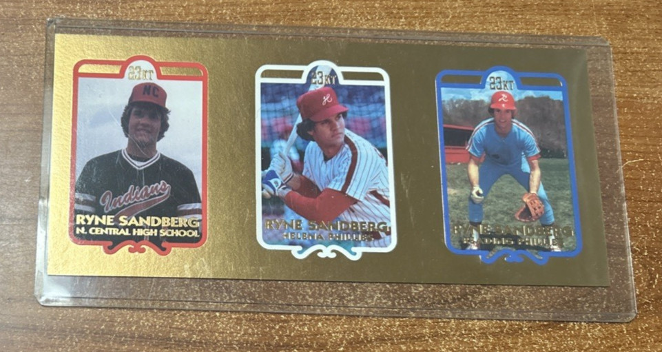 1993 Bleachers 23 KT Gold Ryne Sandberg 3 Card Set /1500 High School Phillies