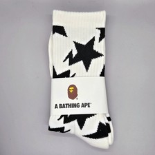 BAPE STA Long Crew Socks White A Bathing Ape Stars NEW