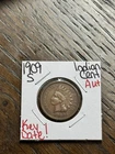 1909 S Indian Head Cent Penny AU About Uncirculated Key Date U.S. 1c Coin (18159