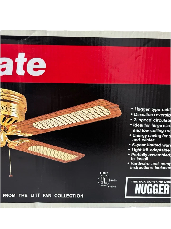 Vintage Classic Estate Hugger Deluxe 52" Ceiling Fan AntiqueBrass Brown Cane New - Image 3 of 4