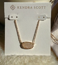 ✨ Elisa Necklace Gold Brass Iridescent Drusy Pendant Dust Bag Gift Ready NWT