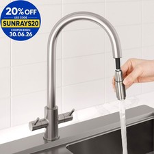 Pull Out Kitchen Mixer Tap Brass Double Lever Spout Brushed Nickel Finish Modern