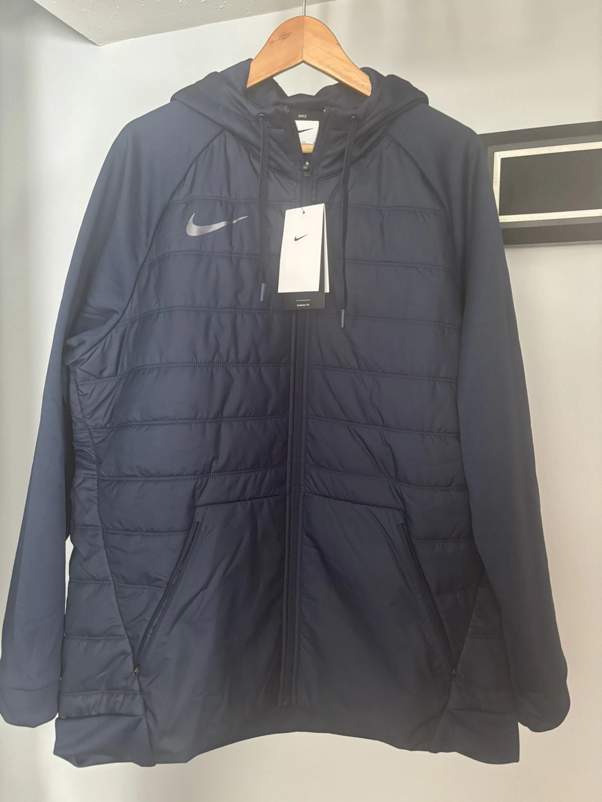 Nike Therma FZ Winterized Quilted Full Zip Hoodie Jacket Mens XL Blue