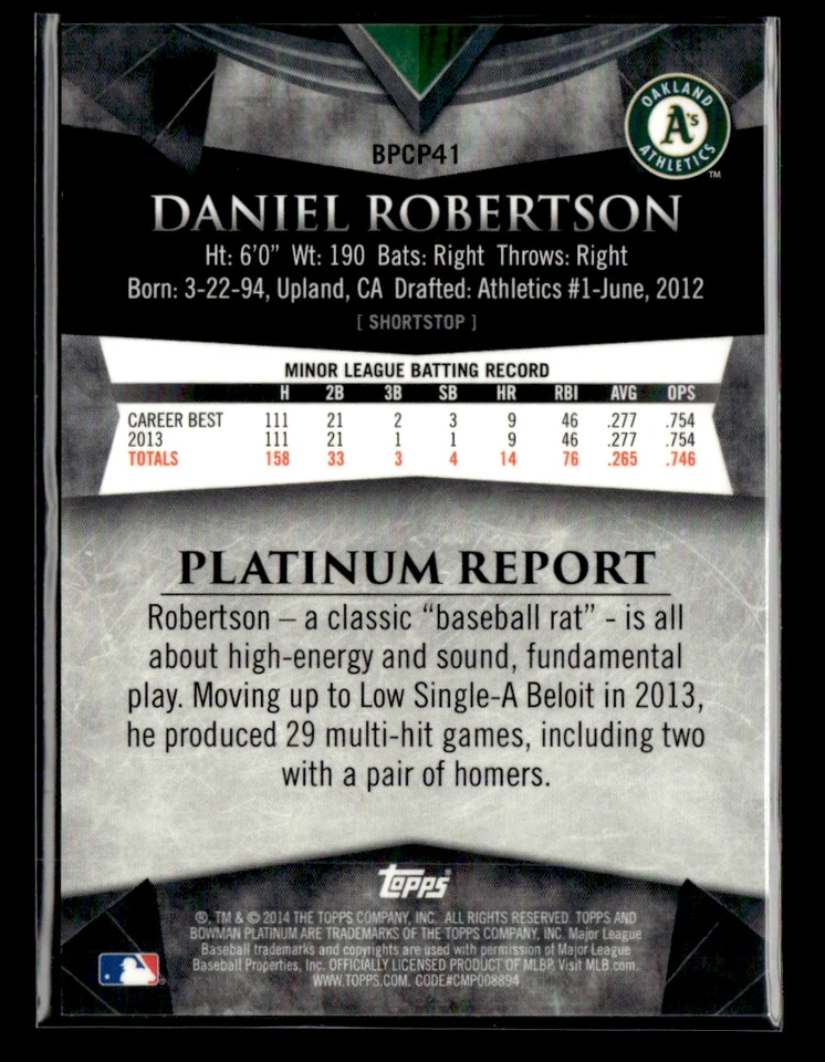 Daniel Robertson 2014 Bowman Platinum Red Refractor 25/25 - Image 2 of 2