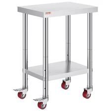 34x24x18in 3-Stage Adjustable Shelf Stainless Steel Work Table with 4 Wheels