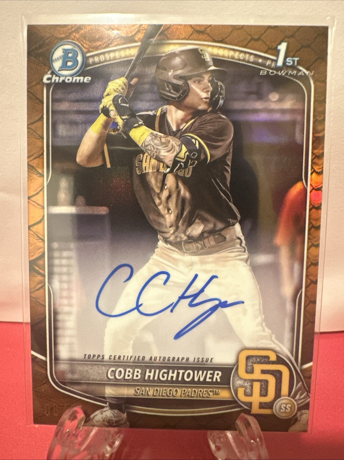 COBB HIGHTOWER 2025 BOWMAN CHROME 1ST ORANGE REPTILIAN AUTO # 6/25 PADRES
