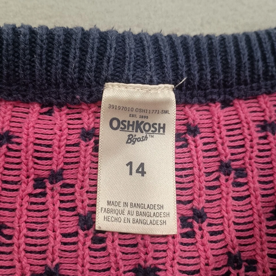 Suéter Niñas Unicornio Copo de Nieve Corazones Azul Marino y Rosa Oshkosh B'gosh Talla 14 Y2K Foto 4 de 4