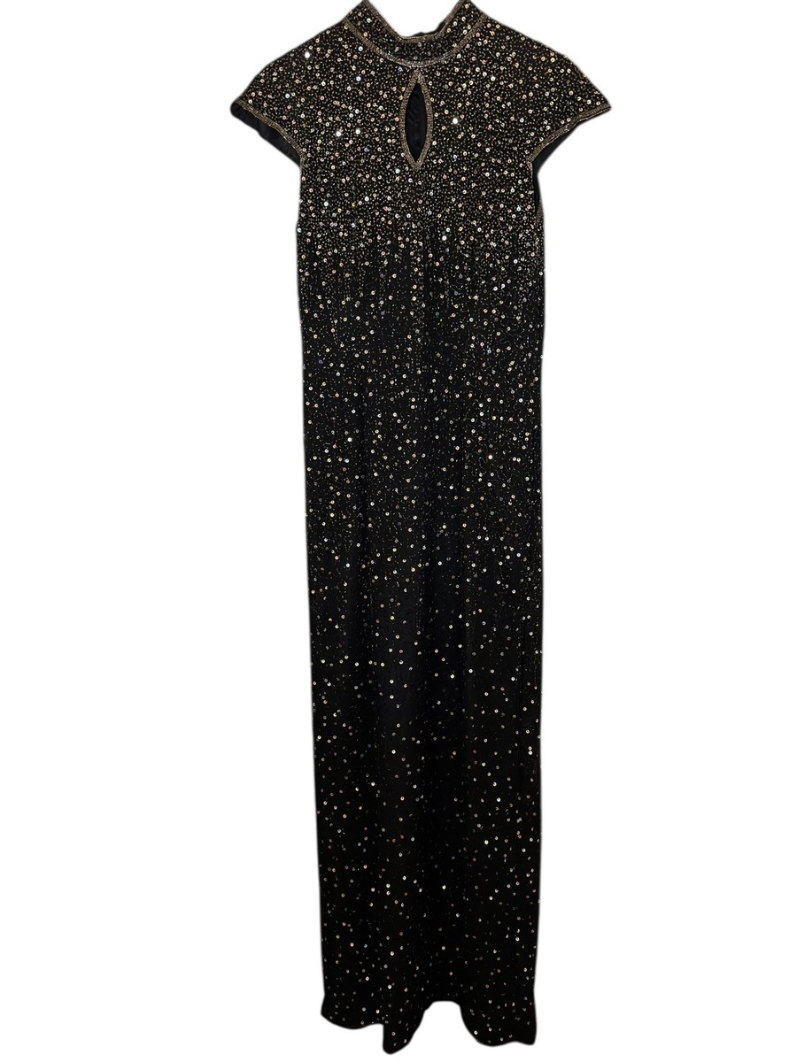 boutique beaded cap sleeve maxi dress ✨ RARE Vintage Papell Cap-sleeve Gown Black Formal Sz12 Lace