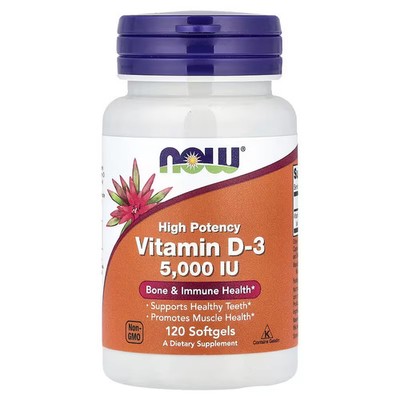 NOW Foods Vitamin D3 5000 IU 120 Softgels Immune Bone