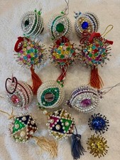 Lot of VTG Retro Push Pin Beaded Christmas Ornaments Sequins