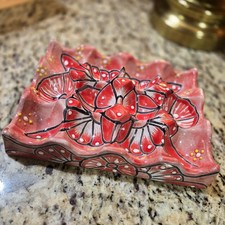 Talavera Egg Holder 12 Eggs Hand Painted Mexican Pottery Red Floral Design