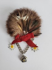 Vintage Trachtenbrosche mit Feder, Edelweiß, Trachtenschmuck, Alpen