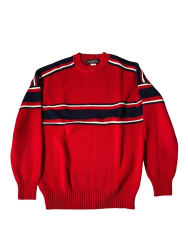 Vintage Schläger Club Pullover Acryl rot mit Streifen 80er Größe M - Bild 1 von 6