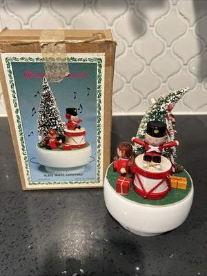 Vintage Interpur ''Jingle Bells'' Christmas Tree Drum Doll Presents Music Box 