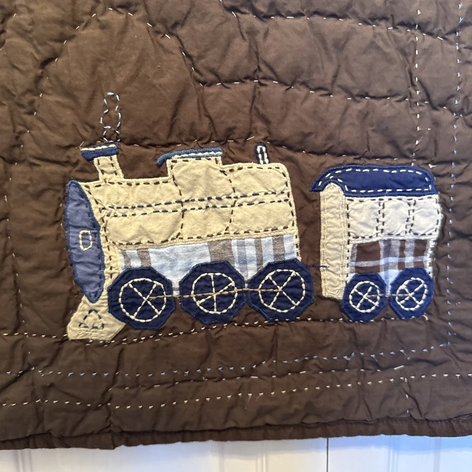 Edredón Pottery Barn Tren Retazos Cuna Manta Guardería 50x36 Bordado Bebé Foto 2 de 4