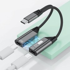 2 in 1 Magnetic USB C to Dual USB C Audio Jack Headphone Splitter and 60W Fast C
