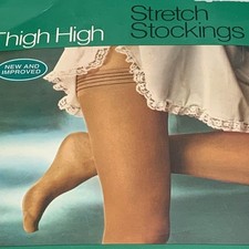 Vintage JC Penney Thigh High Stockings TAUPE Seamless Reinforced Toe Average