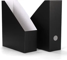 12 Pack Black Magazine File Holder, Cardboard Magazine Rack with Label, Foldable