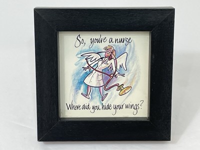 Nurse Humor Framed Art by Kyle Edgell Angel Nurse 4 X 4  Gift VTG 2000