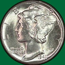 1941-d Mercury Dime Brilliant Uncirculated Bu Coin 42183