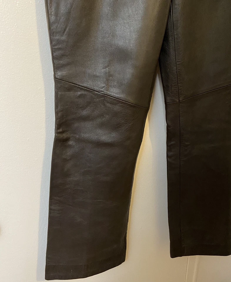 Lord Taylor Brown Lamb Leather Pants Size 8P High Waist Straight Leg Lined - Image 3 of 4