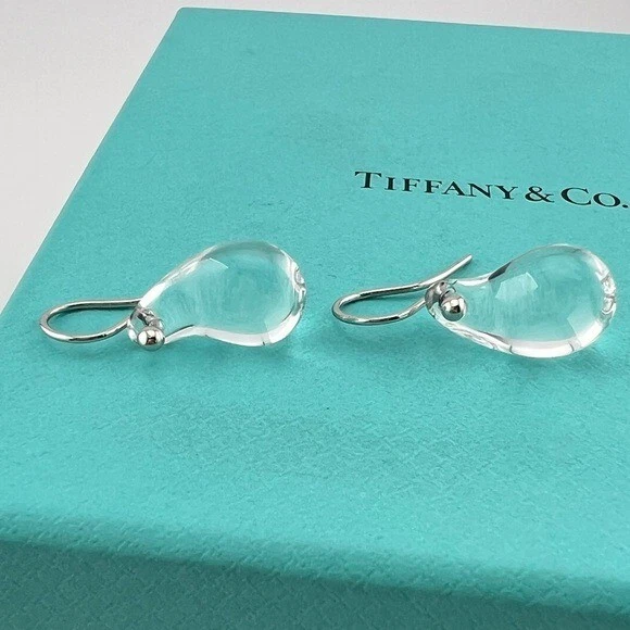 RARE Tiffany & Co. Platinum Crystal Teardrop Earrings Elsa Peretti - Image 4 of 4