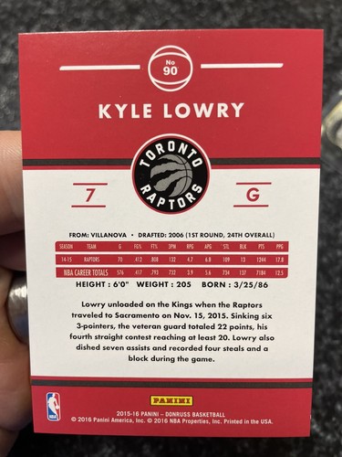 2015-16 Panini Donruss Assists 6.8 #90 Kyle Lowry #33/68 Toronto Raptors🔥🏀 - Picture 3 of 3
