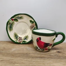 Vintage Yankee Candle Birds Redbird Candle Holder Cup Saucer Votive Tea Light