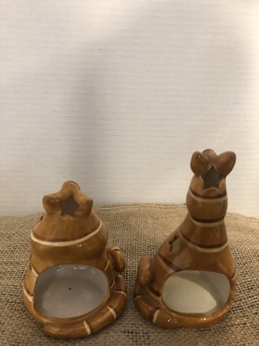 Pair of Ceramic Orange Tabby Cats Tea Light Holders Luminary Stars Cut Out 1990 - Picture 9 of 18