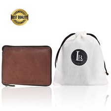 RFID Blocking Men's Zipper Genuine Leather Zip-Around ID Bifold Wallet USA Serie