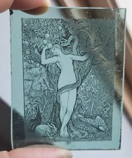 Stained Glass Art Nouveau eve woman kiln fired green glass garden of eden