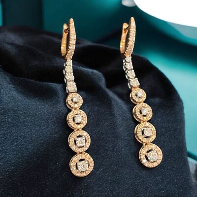 Boucles D'Oreilles Pendentifs Diamants 1,77 Carats - 18K Or Jaune - Design Dangle Pavé - Neuf Avec Certifications