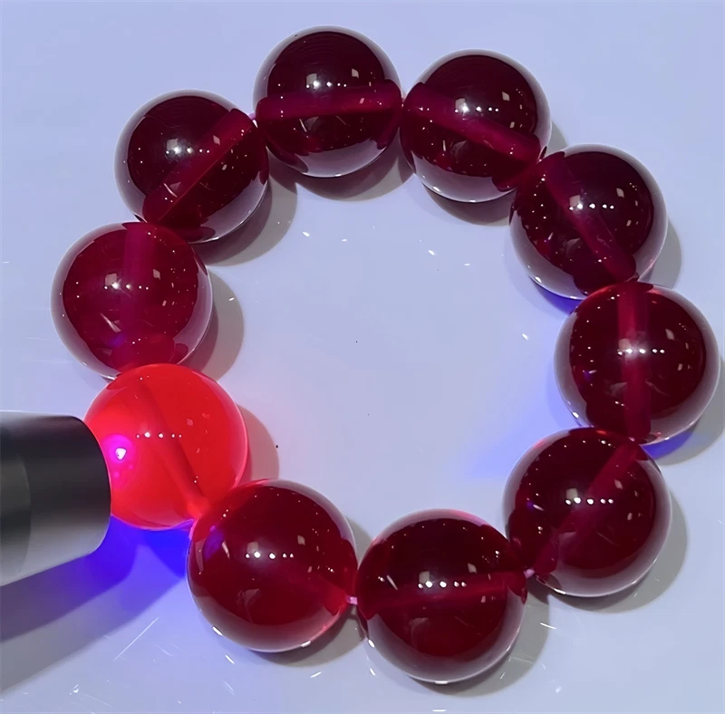 Top Quality Round Pigeon Blood Red Ruby Lab-Created Stretchy Beaded Bracelets - Image 4 of 4