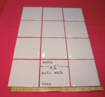 12 pcs. *Arctic White* 4-1/4'' Square Glossy Ceramic Tiles by Daltile #190:  NEW