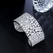 White Gold Plated Cubic Zirconia Crystal Big Wide Round Tennis Bangle for Women