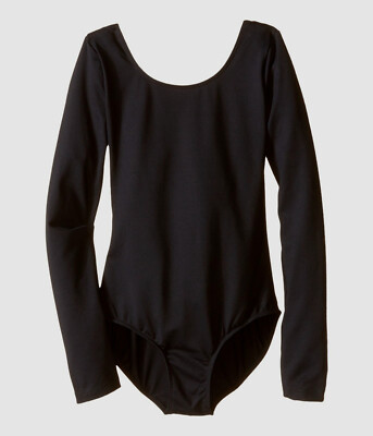 $25 Bloch Kid Girl Black Scoop-Neck Stretch Long-Sleeve Ballet Leotard Size 4-6