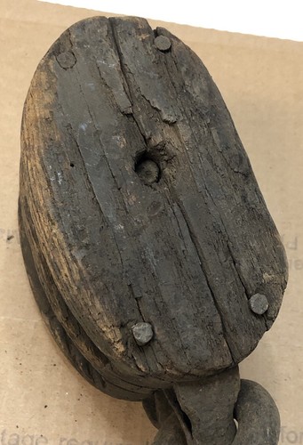 Antique Wooden Double Block & Tackle Pulley with Cast Iron Hook Primitive Rustic - Picture 7 of 10