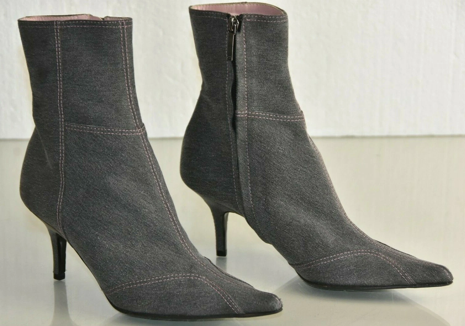 NEUF Bottes Christian Dior BOTTINES gris DENIM bout pointu rose points chaussures 37