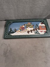 Cute Christmas Wooden Wall Hanging Decor With Snowmen Sledding 9" x 17.5"