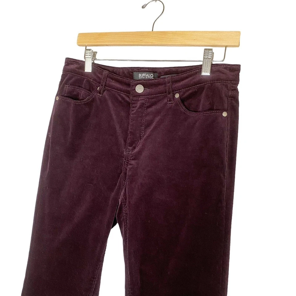 Pantalones Buffalo para mujer talla 8/29 borgoña ICON terciopelo tiro medio ajustados y cordón esculpido Foto 3 de 4