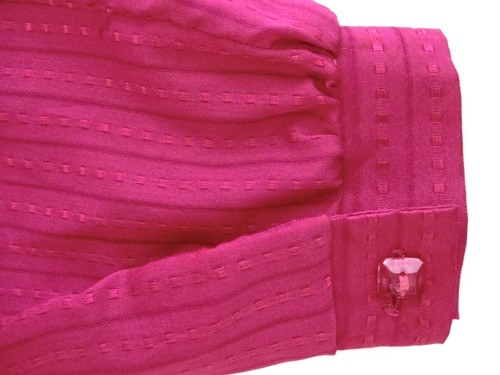 Vtg 70s 80s Sears Jr Fuchsia Pink Brocade Square Stripe Secretary Blouse Top 7 - Picture 6 of 7