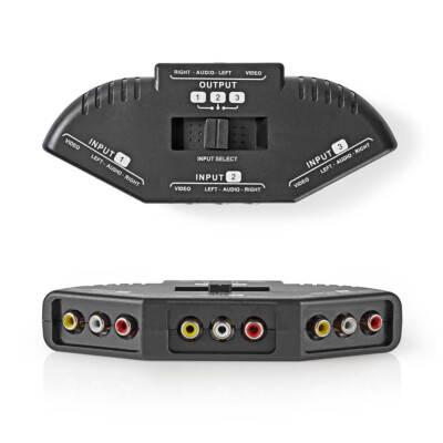 3-Fach AV Audio Video Umschalter Splitter Analog Composite RCA Cinch Verteiler