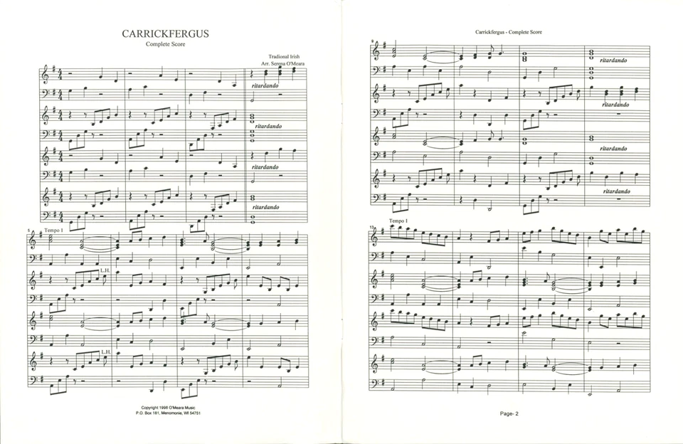 Carrickfergus Sheet Music Harp Duet 1998 Serena O'Meara Multi-level Score A B - Image 2 of 4