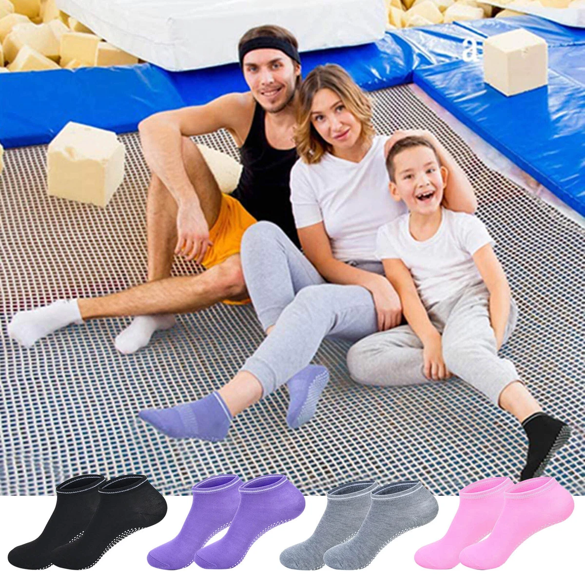 4 Pairs Anti Slip Socks Non Slipper Yoga Trampoline Socks With