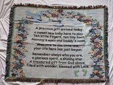 Nursery BABY S ARRIVAL Floral Stork tapestry throw blanket cotton Blend NWOTS