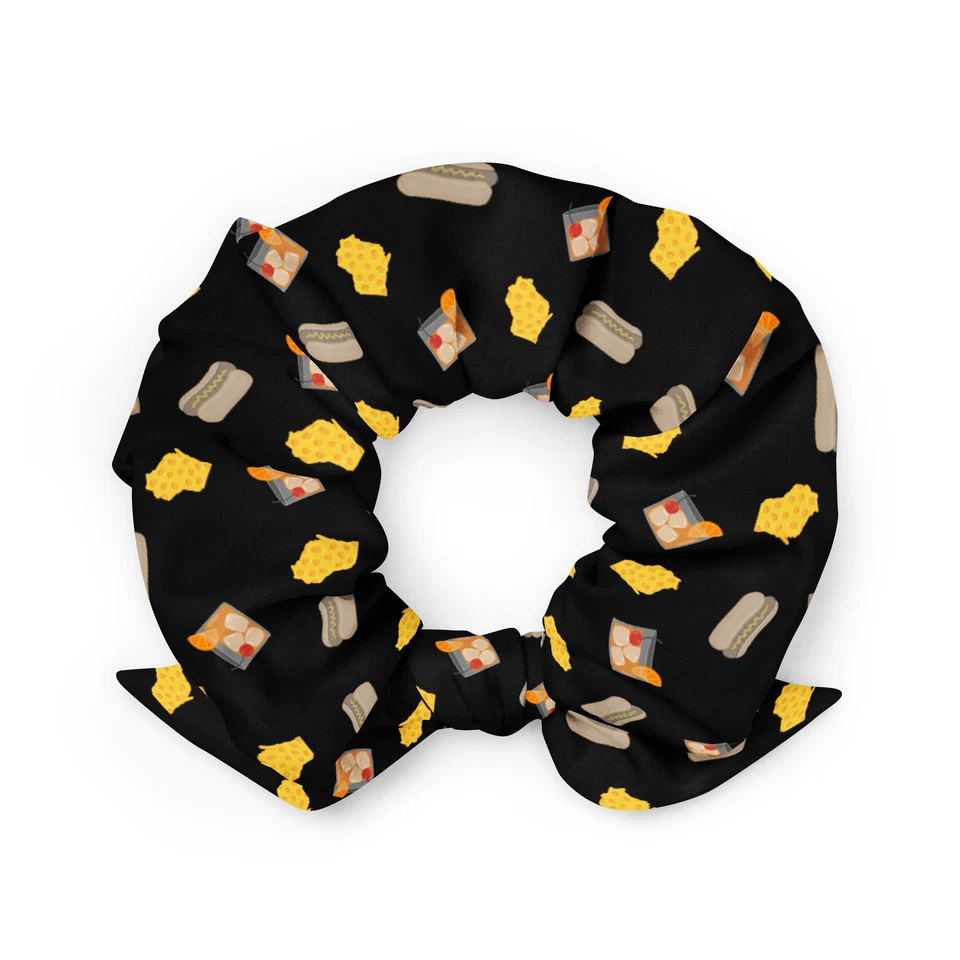 Wisconsin Cheese Brats Old Fashioned Cocktail Pattern Recycled Hair Scrunchie - Image 2 of 2